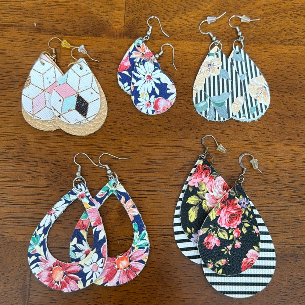 5 Pairs of Leather Raindrop Earrings